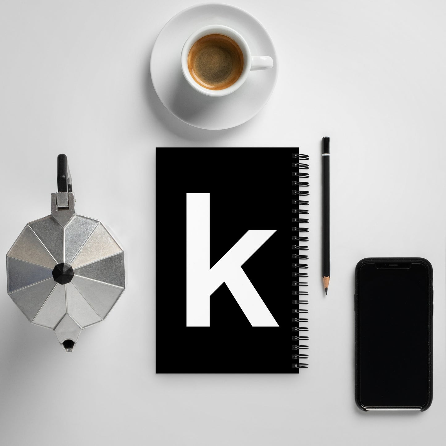Letter spiral notebook - ‘k’ - black