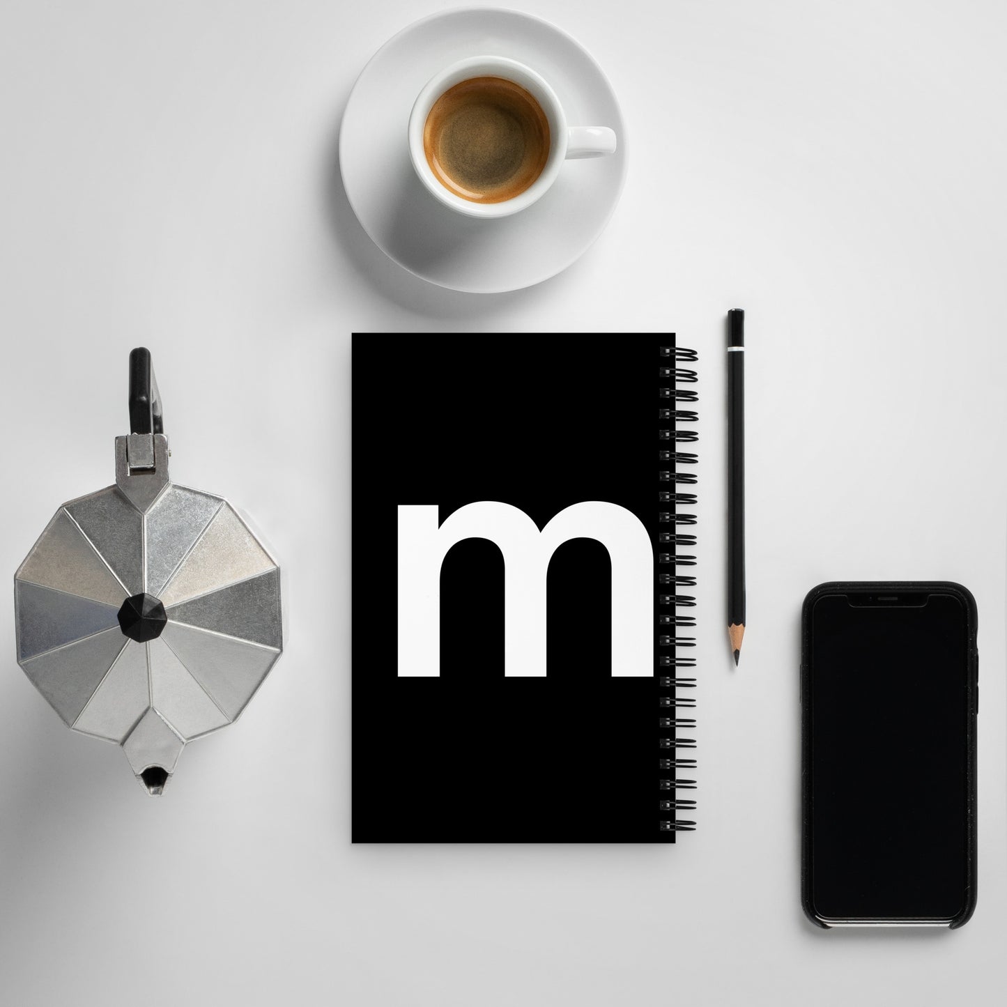Letter spiral notebook - ‘m’ - black