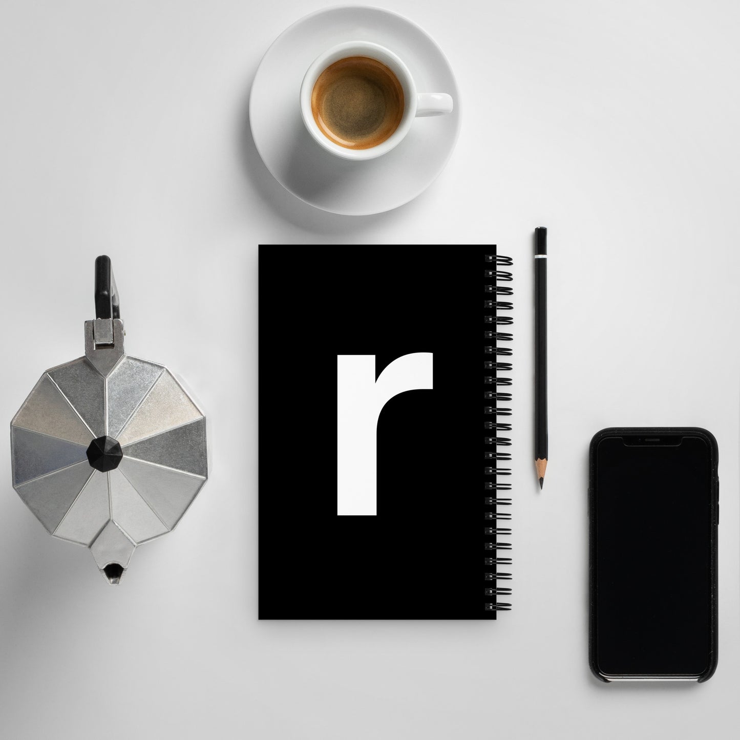 Letter spiral notebook - ‘r’ - black