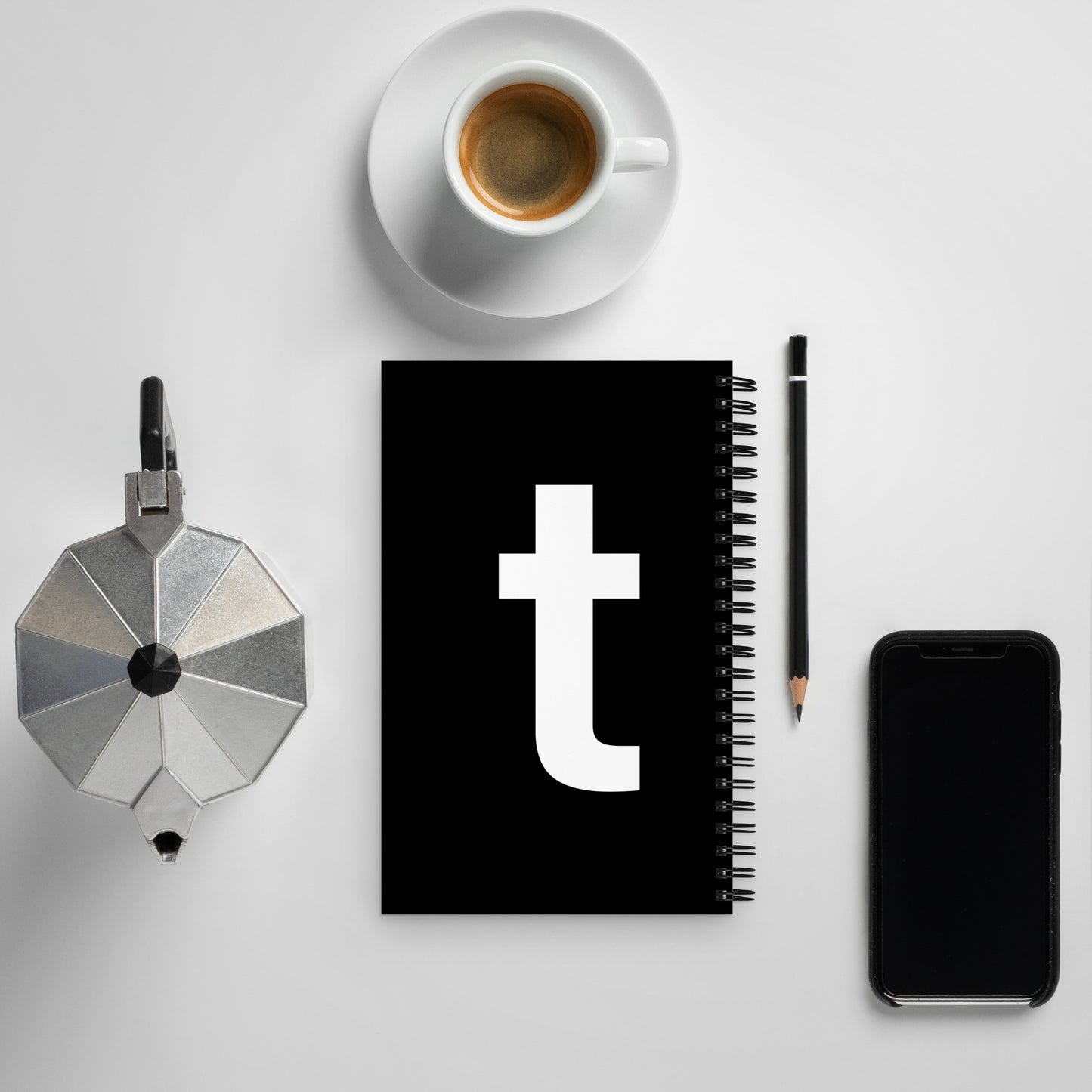 Letter spiral notebook - ‘t’ - black