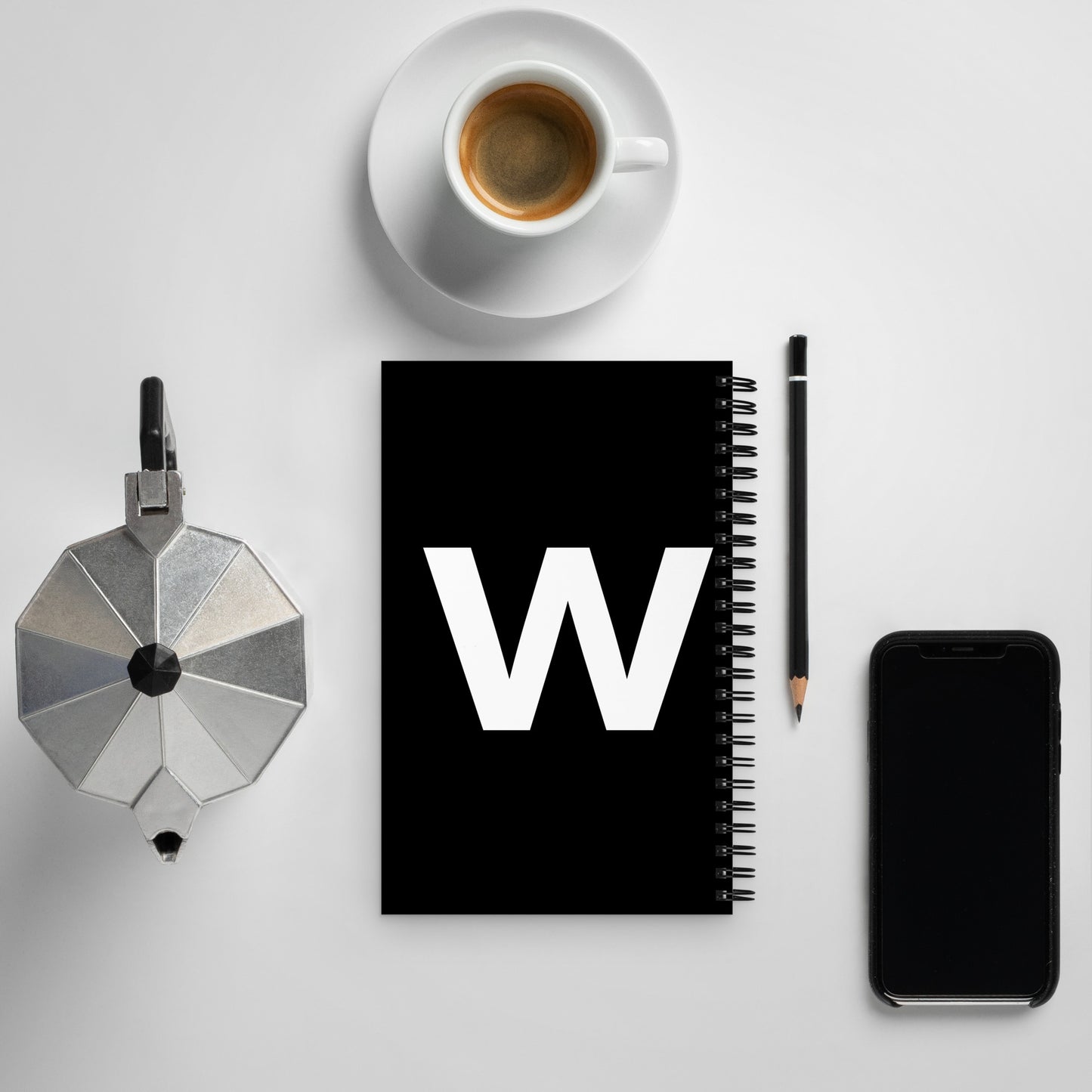 Letter spiral notebook - ‘w’ - black