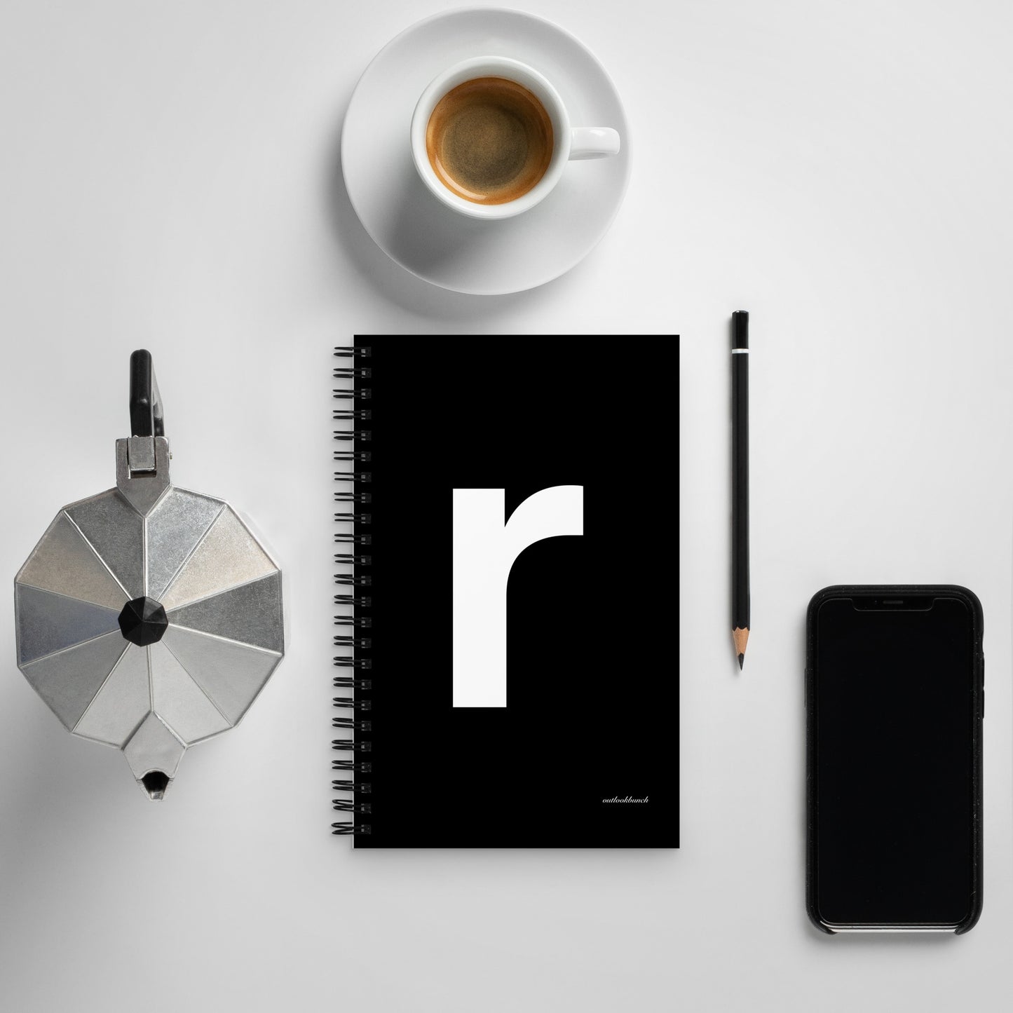 Letter spiral notebook - ‘r’ - black