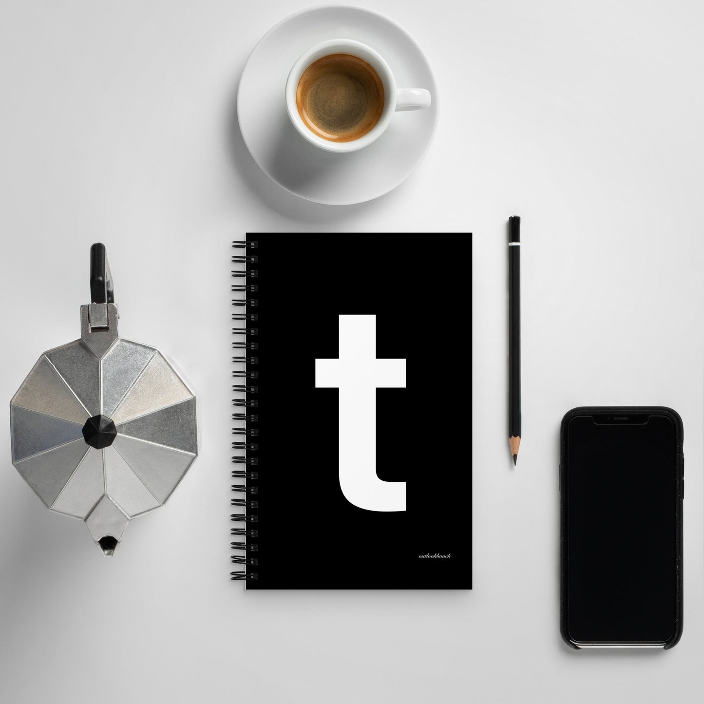 Letter spiral notebook - ‘t’ - black