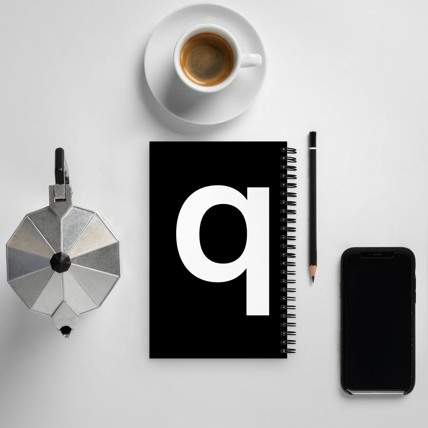 Letter spiral notebook - ‘q’ - black