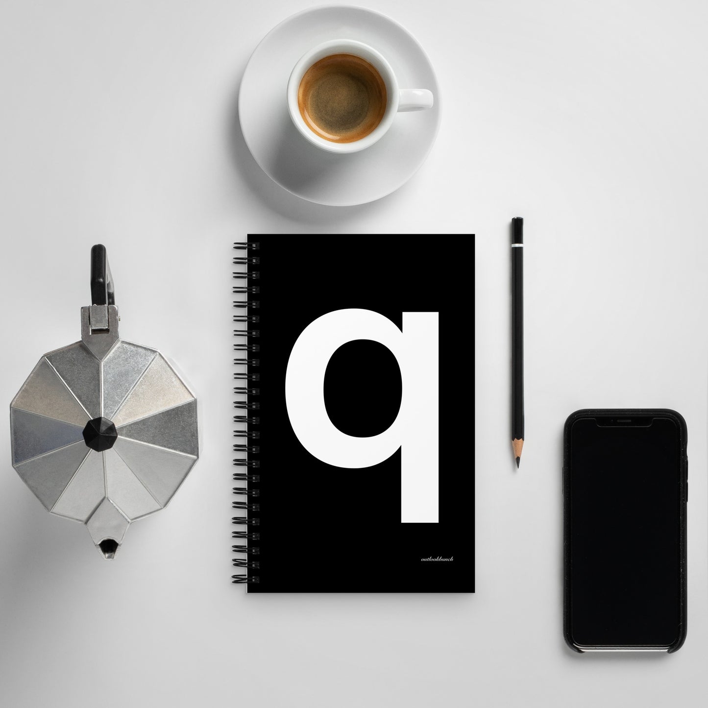 Letter spiral notebook - ‘q’ - black